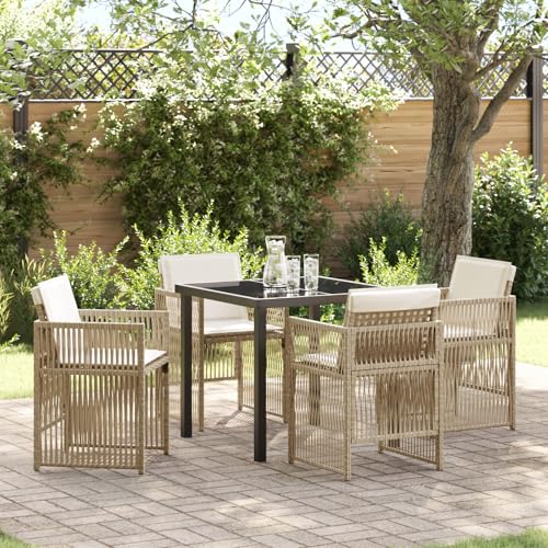 Youuihom 5-teilige Garten Essgruppe Beige Poly Rattan mit Kissen Rechteckiger Esstisch und 4 Stühle Modernes Design Wetterfest für Terrasse Balkon und Garten Youuihom 5-teilige Garten Essgruppe Beige Poly Rattan mit Kissen Rechteckiger Esstisch und 4 Stühle Modernes Design Wetterfest für Terrasse Balkon und Garten von Youuihom