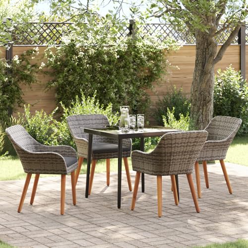 Youuihom 5-teilige Garten-Essgruppe Grau Modernes Design Quadratischer Tisch mit 4 Stühlen aus Poly-Rattan Robust & UV-beständig für Balkon Terrasse und Garten von Youuihom