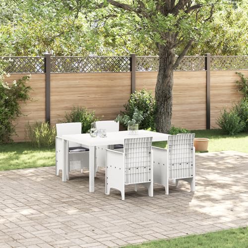 Youuihom 5-teilige Garten Essgruppe Weiß Moderner Esstisch aus Poly-Rattan mit 4 Stühlen und Kissen Wetterfeste Outdoor Möbel für Balkon Terrasse und Garten Youuihom 5-teilige Garten Essgruppe Weiß Moderner Esstisch aus Poly-Rattan mit 4 Stühlen und Kissen Wetterfeste Outdoor Möbel für Balkon Terrasse und Garten von Youuihom