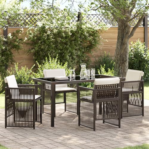 Youuihom 5-teiliges Garten-Essset Braun Poly-Rattan mit Kissen Rechteckiger Esstisch und 4 Stühle Robuster Stahlrahmen Wetterfest & Komfortabel für Terrasse Balkon und Garten Youuihom 5-teiliges Garten-Essset Braun Poly-Rattan mit Kissen Rechteckiger Esstisch und 4 Stühle Robuster Stahlrahmen Wetterfest & Komfortabel für Terrasse Balkon und Garten von Youuihom