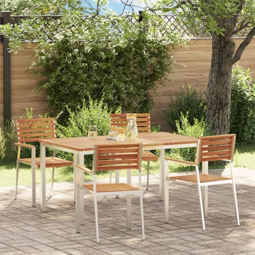 Youuihom 5-teiliges Garten Essset aus massivem Akazienholz mit pulverbeschichteten Stahlrahmen Rechteckiger Gartentisch und 4 Stühle für Terrasse Balkon und Outdoorbereich Youuihom 5-teiliges Garten Essset aus massivem Akazienholz mit pulverbeschichteten Stahlrahmen Rechteckiger Gartentisch und 4 Stühle für Terrasse Balkon und Outdoorbereich von Youuihom