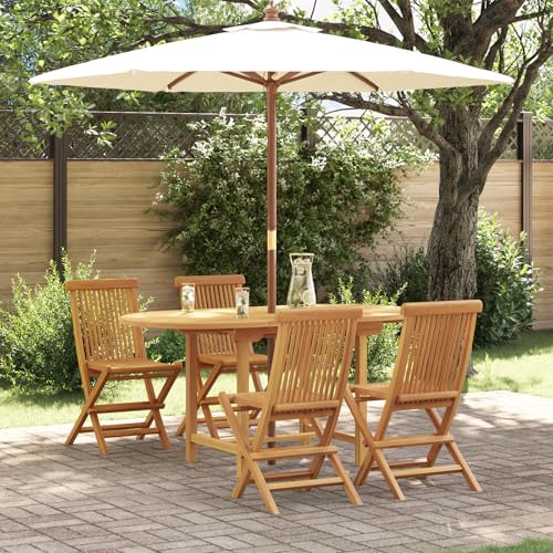 Youuihom 5-teiliges Garten Essset aus massivem Teakholz Ovaler Esstisch mit 4 Stühlen Wetterfest & Langlebig für Terrasse Garten und Outdoor Bereich von Youuihom