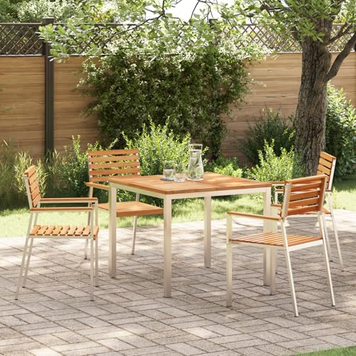 Youuihom 5-teiliges Garten-Essset aus massivem Teakholz mit pulverbeschichtetem Stahlrahmen Modernes Design & Langlebig für Balkon Terrasse und Garten von Youuihom