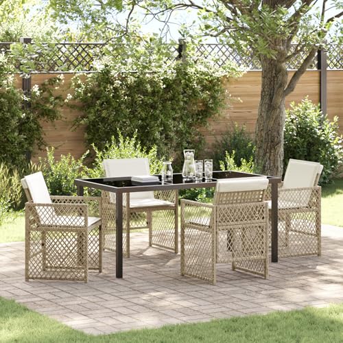 Youuihom 5-teiliges Garten Essset mit Kissen Beige Poly Rattan Modernes Design Robuster Stahlrahmen Wetterfest für Balkon Terrasse und Garten von Youuihom