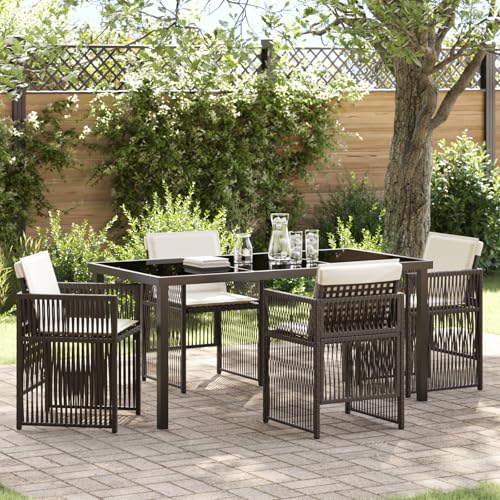Youuihom 5-teiliges Garten Esszimmer Set Braun mit Kissen Rechteckiger Esstisch und 4 Stühle aus Metallstahl Wetterfest & Komfortabel für Terrasse Balkon und Garten Youuihom 5-teiliges Garten Esszimmer Set Braun mit Kissen Rechteckiger Esstisch und 4 Stühle aus Metallstahl Wetterfest & Komfortabel für Terrasse Balkon und Garten von Youuihom