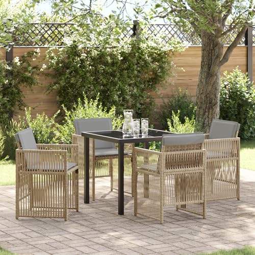 Youuihom 5-teiliges Garten Esszimmer Set aus Metallstahl mit Beige Kissen Quadratischer Tisch und 4 Stühle Wetterfest & Platzsparend für Terrasse Balkon und Garten von Youuihom