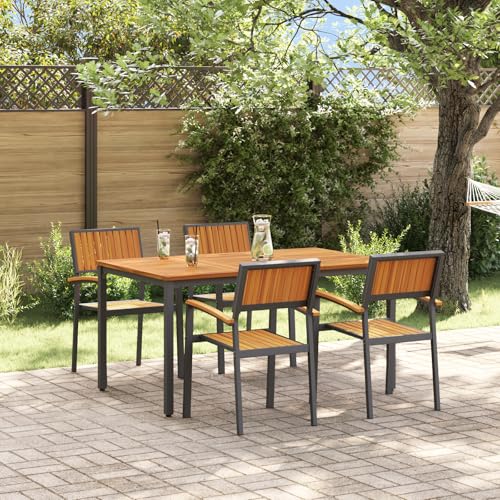 Youuihom 5-teiliges Gartentisch Set aus Akazienholz und Metall Modernes Rippendesign Outdoor Esstisch für Terrasse Garten oder Balkon mit 4 Stühlen von Youuihom