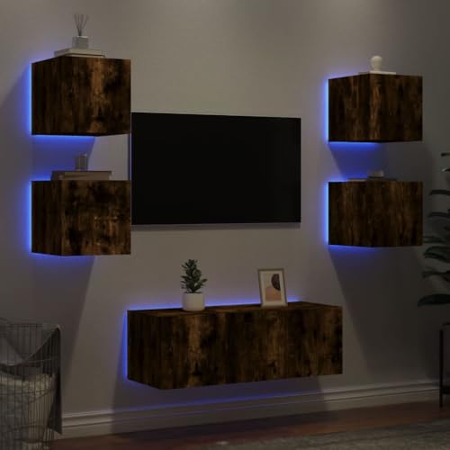 Youuihom 6-TLG. Wohnwand mit LED-Beleuchtung Räuchereiche Holzwerkstoff Tv Bank Wohnzimmer Möbel Sideboard Tv Lowboard Fernsehschrank für Inneres Wohnstube Schlafzimmer Flur Youuihom 6-TLG. Wohnwand mit LED-Beleuchtung Räuchereiche Holzwerkstoff Tv Bank Wohnzimmer Möbel Sideboard Tv Lowboard Fernsehschrank für Inneres Wohnstube Schlafzimmer Flur von Youuihom
