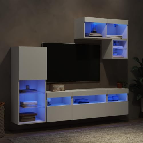 Youuihom 6-TLG. Wohnwand mit LED-Beleuchtung Weiß Holzwerkstoff Tv Table Tv Schrank Tv Ständer Fernsehschrank für Schlafzimmer Flur Inneres Wohnstube Youuihom 6-TLG. Wohnwand mit LED-Beleuchtung Weiß Holzwerkstoff Tv Table Tv Schrank Tv Ständer Fernsehschrank für Schlafzimmer Flur Inneres Wohnstube von Youuihom