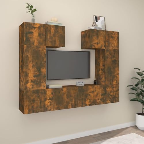Youuihom 6-teiliges TV Lowboard Set Räuchereiche Wandmontage TV Sideboard aus Holzwerkstoff 60 80 30 cm Modernes Design mit Stauraum für Wohnzimmer von Youuihom