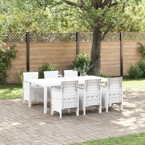 Youuihom 7-TLG. Garten Essgruppe Weiß Modernes Esszimmer Set aus Poly Rattan mit 6 Stühlen und Rechteckigem Tisch UV Beständig für Balkon Terrasse oder Wintergarten Youuihom 7-TLG. Garten Essgruppe Weiß Modernes Esszimmer Set aus Poly Rattan mit 6 Stühlen und Rechteckigem Tisch UV Beständig für Balkon Terrasse oder Wintergarten von Youuihom