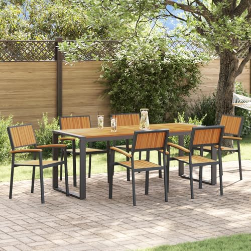 Youuihom 7 Teiliges Garten Essset aus Massivem Akazienholz und Metall Rechteckiger Gartentisch mit 6 Stühlen Modernes Design für Terrasse Balkon und Garten Youuihom 7 Teiliges Garten Essset aus Massivem Akazienholz und Metall Rechteckiger Gartentisch mit 6 Stühlen Modernes Design für Terrasse Balkon und Garten von Youuihom