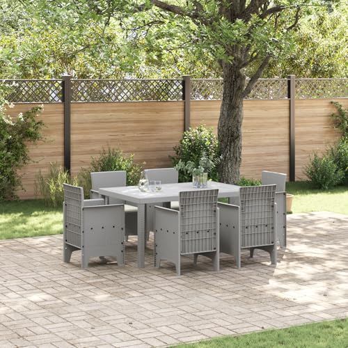 Youuihom 7-teilige Garten Essgruppe aus Poly-Rattan Grau Modernes Design Wetterfest für 6 Personen mit Kissen Outdoor Esstisch für Terrasse Balkon und Garten von Youuihom