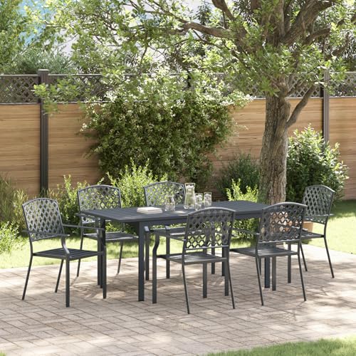 Youuihom 7 teiliges Garten Essset Anthrazit Stahl Tisch und 6 Stühle Metall Set für Terrasse Balkon und Garten Youuihom 7 teiliges Garten Essset Anthrazit Stahl Tisch und 6 Stühle Metall Set für Terrasse Balkon und Garten von Youuihom