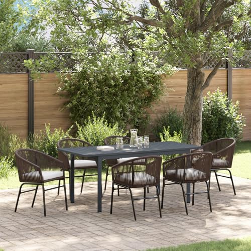 Youuihom 7-teiliges Garten Essset Braun Modernes Outdoor Esstisch Set mit 6 Stühlen und Kissen Langlebiges Metallgestell für Terrasse Garten und Balkon Youuihom 7-teiliges Garten Essset Braun Modernes Outdoor Esstisch Set mit 6 Stühlen und Kissen Langlebiges Metallgestell für Terrasse Garten und Balkon von Youuihom