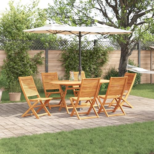 Youuihom 7-teiliges Garten Essset aus massivem Akazienholz Klappbare Stühle und rechteckiger Tisch für Balkon Terrasse oder Garten Robustes Outdoor Möbel Set von Youuihom