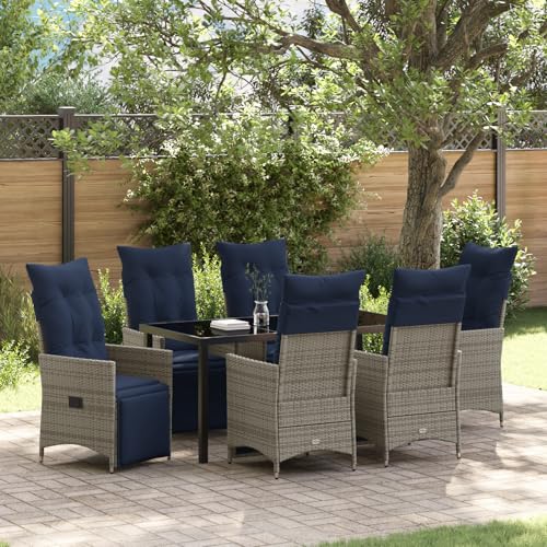 Youuihom 7 teiliges Garten Essset mit Kissen Grau Poly Rattan Rechteckiger Esstisch Outdoor 6 Sitzer mit Dunkelblauen Kissen Pulverbeschichteter Stahl Wetterfest für Balkon Terrasse und Garten Youuihom 7 teiliges Garten Essset mit Kissen Grau Poly Rattan Rechteckiger Esstisch Outdoor 6 Sitzer mit Dunkelblauen Kissen Pulverbeschichteter Stahl Wetterfest für Balkon Terrasse und Garten von Youuihom