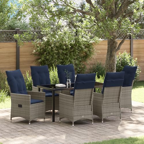 Youuihom 7-teiliges Garten Esstisch Set mit Navy Kissen Robuster Metallstahl Rahmen Wetterbeständig Modernes Design für Terrasse Balkon und Garten von Youuihom