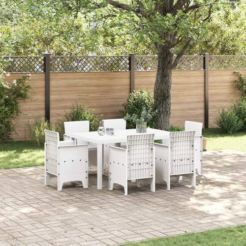 Youuihom 7-teiliges Garten Esszimmer Set Weiß Poly Rattan Esstisch mit 6 Stühlen Wetterfest und Langlebig für Terrasse Balkon oder Garten Youuihom 7-teiliges Garten Esszimmer Set Weiß Poly Rattan Esstisch mit 6 Stühlen Wetterfest und Langlebig für Terrasse Balkon oder Garten von Youuihom