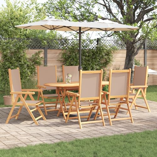 Youuihom 7-teiliges Gartentisch Set aus Massivholz Akazie mit Taupe Bezug Modernes Design für Balkon Terrasse und Garten Klappbar und Platzsparend Youuihom 7-teiliges Gartentisch Set aus Massivholz Akazie mit Taupe Bezug Modernes Design für Balkon Terrasse und Garten Klappbar und Platzsparend von Youuihom