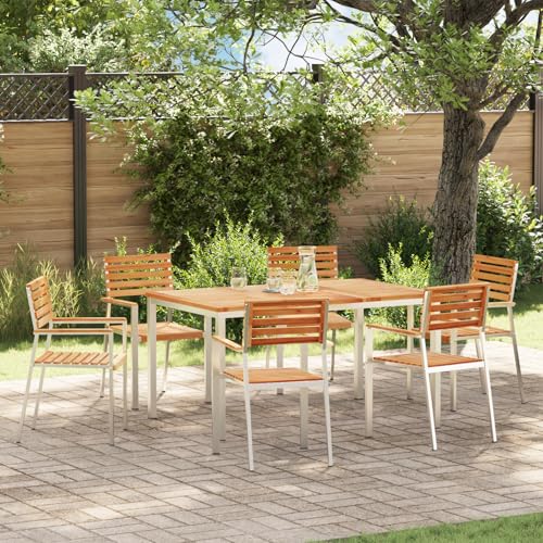 Youuihom 7-teiliges Gartentisch Set aus massivem Teakholz mit Stahlrahmen Rechteckiger Esstisch und 6 Stühle für Garten Terrasse oder Balkon Robustes Design für Outdoor Nutzung Youuihom 7-teiliges Gartentisch Set aus massivem Teakholz mit Stahlrahmen Rechteckiger Esstisch und 6 Stühle für Garten Terrasse oder Balkon Robustes Design für Outdoor Nutzung von Youuihom