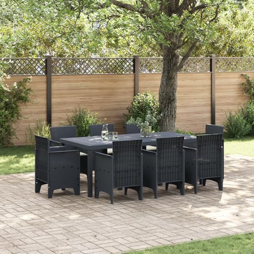 Youuihom 9-TLG. Garten-Essgruppe Anthrazit aus Poly Rattan mit Kissen Rechteckiger Esstisch für 10 Personen Wetterfest & Einfache Pflege für Terrasse Garten und Balkon Youuihom 9-TLG. Garten-Essgruppe Anthrazit aus Poly Rattan mit Kissen Rechteckiger Esstisch für 10 Personen Wetterfest & Einfache Pflege für Terrasse Garten und Balkon von Youuihom