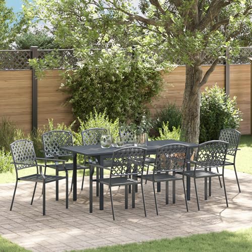 Youuihom 9-teilige Garten Essgruppe Anthrazit Moderner Esstisch mit 8 Stühlen aus Stahl 180 x 90 cm Robuste Outdoor Möbel für Terrasse Balkon und Garten von Youuihom