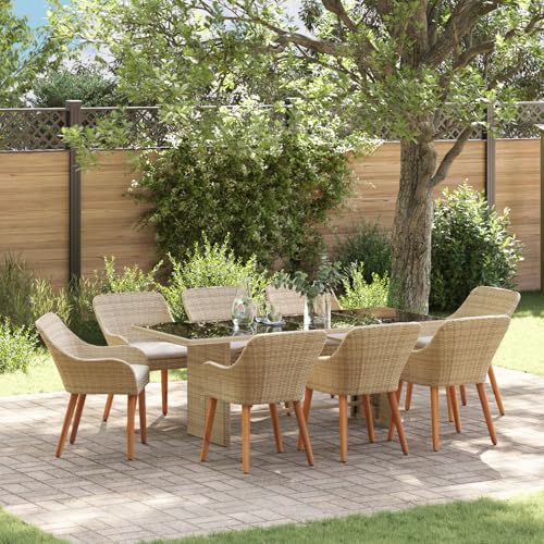 Youuihom 9-teiliges Garten Esstisch Set Beige Poly Rattan mit Glasplatte für 8 Personen Modernes Design & Wetterbeständig für Terrasse Balkon und Garten Youuihom 9-teiliges Garten Esstisch Set Beige Poly Rattan mit Glasplatte für 8 Personen Modernes Design & Wetterbeständig für Terrasse Balkon und Garten von Youuihom