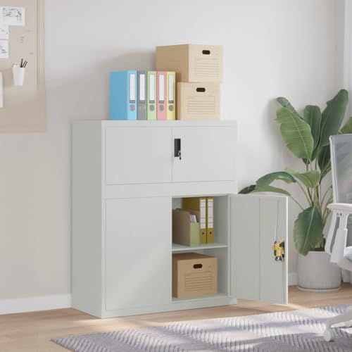 Youuihom Aktenschrank aus Pulverbeschichtetem Stahl Hellgrau 90x40x110 cm mit Abschließbarer Tür und Einlegeboden – Robustes Design für Sichere Aufbewahrung im Büro, Haushalt oder Gartenbereich von Youuihom