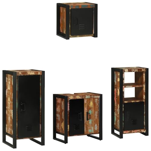 Youuihom Badezimmermöbel Set 4 pcs aus recyceltem Holz Modernes Industriedesign mit robustem Eisen 40 x 35 x 90 cm Stauraum für kleine Räume Youuihom Badezimmermöbel Set 4 pcs aus recyceltem Holz Modernes Industriedesign mit robustem Eisen 40 x 35 x 90 cm Stauraum für kleine Räume von Youuihom