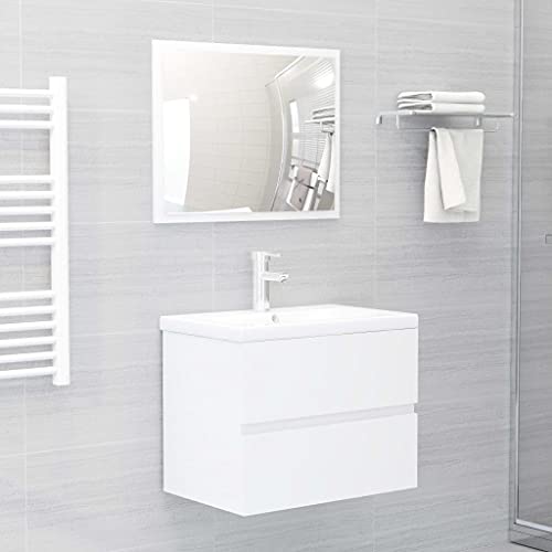 Youuihom Badezimmermöbel Set Hochglanz Weiß Waschbeckenunterschrank mit Einbaubecken und Spiegel 60 x 38.5 x 45 cm Robuste Holzwerkstoff Konstruktion Modernes Design für Bad und Waschraum von Youuihom