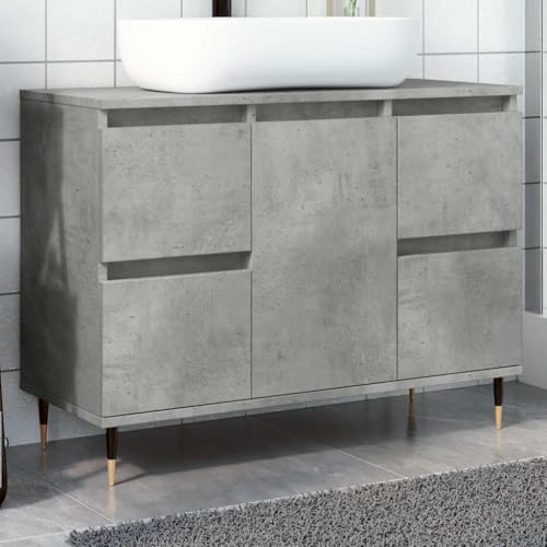 Youuihom Badezimmerschrank Betongrau 80x33x60 cm mit 4 Schubladen & Tür Holzwerkstoff Badschrank Stauraum Industriedesign für Bad WC und Flur von Youuihom