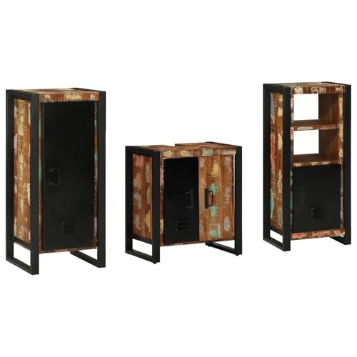 Youuihom Badezimmerschrank Set 3 Teile aus recyceltem Massivholz 40 x 35 x 90 cm Industrielles Design mit Eisenbeinen Strukturierte Oberfläche Platzsparend für kleine Badezimmer und WC Youuihom Badezimmerschrank Set 3 Teile aus recyceltem Massivholz 40 x 35 x 90 cm Industrielles Design mit Eisenbeinen Strukturierte Oberfläche Platzsparend für kleine Badezimmer und WC von Youuihom