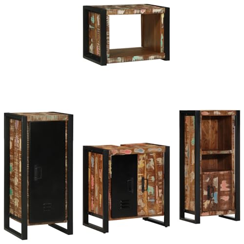 Youuihom Badezimmerschrank Set 4 TLG aus recyceltem Holz 40 x 35 x 90 cm Stilvolles Badezimmermöbel mit Wandregal & Schränken für Smart Storage Loft Design von Youuihom