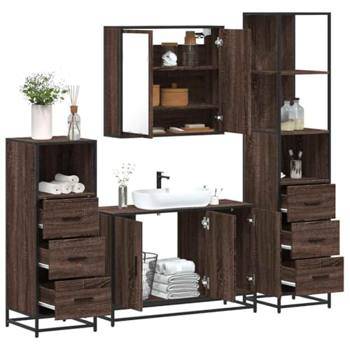 Youuihom Badezimmerschrank Set 4 Teile Braun Eichenoptik Holzwerkstoff und Metall Spiegelschrank Waschbeckenunterschrank Hochschrank und Lowboard Stilvolles Badmöbel mit Stauraum für Badezimmer Youuihom Badezimmerschrank Set 4 Teile Braun Eichenoptik Holzwerkstoff und Metall Spiegelschrank Waschbeckenunterschrank Hochschrank und Lowboard Stilvolles Badmöbel mit Stauraum für Badezimmer von Youuihom