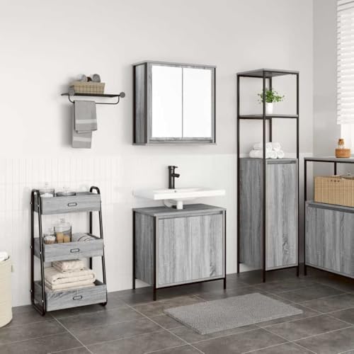 Youuihom Badezimmerschrank Set Grau Sonoma 60 cm Badmöbel mit Spiegel Waschbeckenunterschrank & Wandschrank Holzwerkstoff Stahl Modernes Design Stauraum Youuihom Badezimmerschrank Set Grau Sonoma 60 cm Badmöbel mit Spiegel Waschbeckenunterschrank & Wandschrank Holzwerkstoff Stahl Modernes Design Stauraum von Youuihom