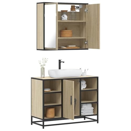 Youuihom Badezimmerschrank Set Sonoma Eiche 2 TLG Badmöbel Spiegelschrank 65 x 20 x 60 cm & Waschbeckenunterschrank 80 x 33 x 60 cm mit Metallgestell Stauraum für Badezimmer Youuihom Badezimmerschrank Set Sonoma Eiche 2 TLG Badmöbel Spiegelschrank 65 x 20 x 60 cm & Waschbeckenunterschrank 80 x 33 x 60 cm mit Metallgestell Stauraum für Badezimmer von Youuihom
