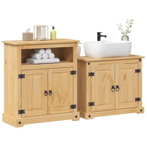 Youuihom Badezimmerschrank Set aus Massivholz Kiefer 2 Teile Waschbeckenunterschrank und Badschrank mit Honigwachs Finish 73 x 33 x 60 cm & 70 x 33 x 80 cm Praktischer Stauraum für Badutensilien Youuihom Badezimmerschrank Set aus Massivholz Kiefer 2 Teile Waschbeckenunterschrank und Badschrank mit Honigwachs Finish 73 x 33 x 60 cm & 70 x 33 x 80 cm Praktischer Stauraum für Badutensilien von Youuihom