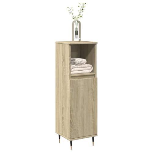 Youuihom Badezimmerschrank Sonoma-Eiche 30x30x100 cm Badschrank mit 3 Fächern Holzwerkstoff Stauraum für Toilettenartikel Praktische Tür Rechts/Links Öffnend Pflegeleicht für Bad WC von Youuihom