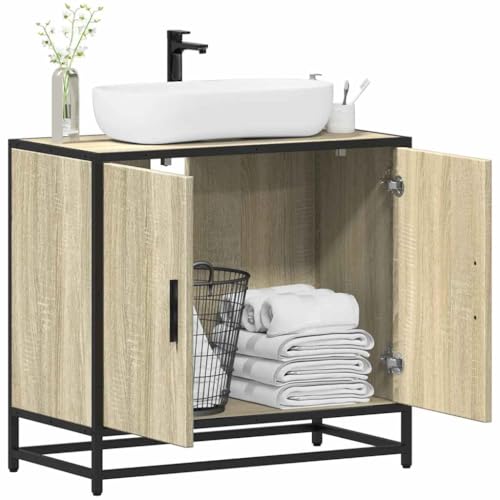 Youuihom Badezimmerschrank Sonoma-Eiche 65x33x60 cm Waschbeckenunterschrank mit Metallrahmen Retro Design Starker Stauraum für Bad WC oder Flur Youuihom Badezimmerschrank Sonoma-Eiche 65x33x60 cm Waschbeckenunterschrank mit Metallrahmen Retro Design Starker Stauraum für Bad WC oder Flur von Youuihom
