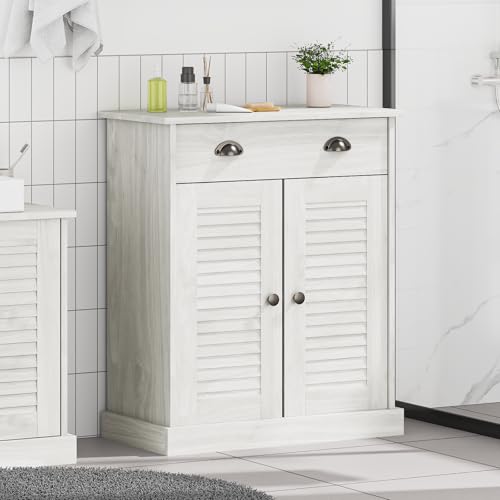 Youuihom Badezimmerschrank Weiß Massivholz Kiefer 68 x 34 x 80 cm Modernes Design mit Mehreren Fächern für Toilettenartikel & Handtücher Robuster Aufbewahrungsschrank für Bad WC oder Flur von Youuihom