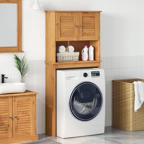Youuihom Badezimmerschrank aus Massivholz Kiefer Honigbraun 72,5 x 27 x 161 cm Schmaler Badschrank mit Regal und Türen Stauraum für Handtücher Toilettenartikel von Youuihom
