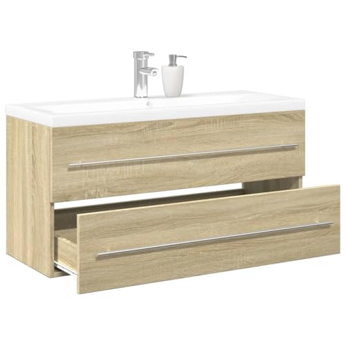 Youuihom Badezimmerschrank mit Waschbecken 100 x 38,5 x 48 cm Sonoma-Eiche Holzwerkstoff & Keramik Robust & Langlebig mit Reichlich Stauraum für Badutensilien Youuihom Badezimmerschrank mit Waschbecken 100 x 38,5 x 48 cm Sonoma-Eiche Holzwerkstoff & Keramik Robust & Langlebig mit Reichlich Stauraum für Badutensilien von Youuihom