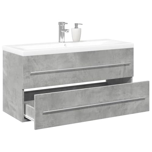 Youuihom Badezimmerschrank mit Waschbecken Set Betongrau Holzwerkstoff 100 x 38,5 x 48 cm Modernes Design mit Reichlich Stauraum für Toilettenartikel Robust & Langlebig für Bad WC und Gäste-WC von Youuihom