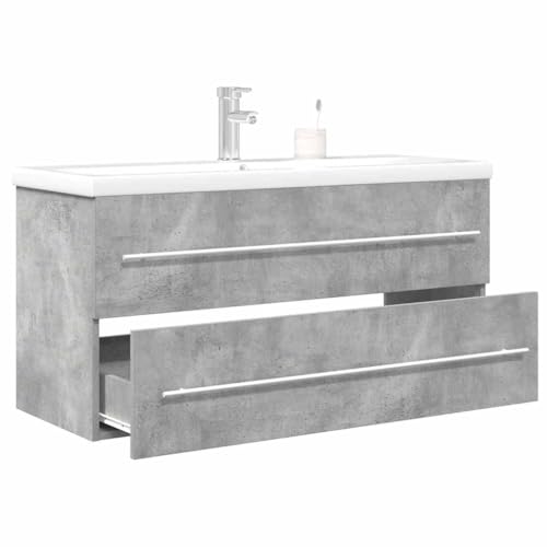 Youuihom Badezimmerschrank mit Waschbecken Set Betongrau Holzwerkstoff 100 x 38,5 x 48 cm Modernes Design mit Stauraum Keramik Waschbecken für Bad WC Youuihom Badezimmerschrank mit Waschbecken Set Betongrau Holzwerkstoff 100 x 38,5 x 48 cm Modernes Design mit Stauraum Keramik Waschbecken für Bad WC von Youuihom