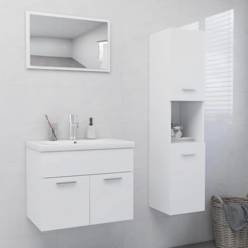 Youuihom Badmöbel-Set Weiß mit Waschbeckenunterschrank Hochschrank und Spiegel Modernes Design für Badezimmer 60 cm Stauraum und Keramikbecken mit Überlauf von Youuihom