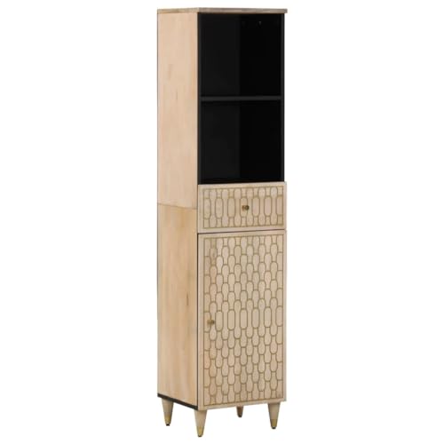 Youuihom Badschrank 38x33x160 cm aus Massivholz Mango mit Handgeschnitztem Design Reichlich Stauraum Flexibel Montierbare Tür für Badezimmer WC und Flur Youuihom Badschrank 38x33x160 cm aus Massivholz Mango mit Handgeschnitztem Design Reichlich Stauraum Flexibel Montierbare Tür für Badezimmer WC und Flur von Youuihom