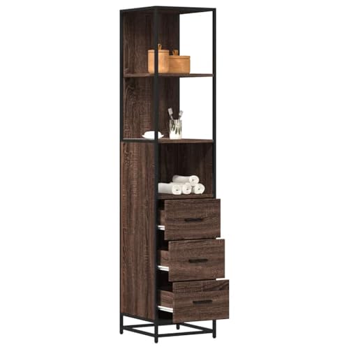 Youuihom Badschrank Braun Eichen-Optik 35x37,5x166 cm Holzwerkstoff mit Metallrahmen Starker Stauraum und Feuchtigkeitsbeständig für Badezimmer WC und Flur von Youuihom
