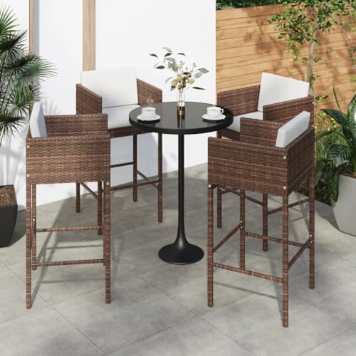 Youuihom Barhocker 4 STK. mit Kissen Braun Poly Rattan Camping-Stühle Campingstuhl Gartenstuhl Essstühle für Balkon Garten Strand Camping von Youuihom