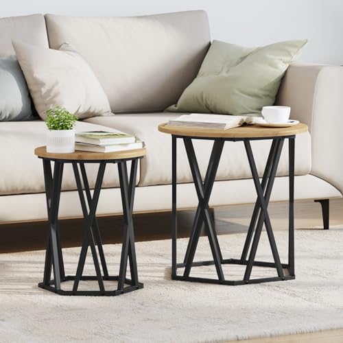 Youuihom Beistelltische Set 2 Stück Artisan Eiche Holzwerkstoff Rund Braun Matt Couchtisch für Wohnzimmer Modernes Design Robust und Vielseitig von Youuihom